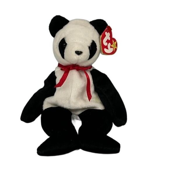 Lot Of 2 TY Beanie Babies Black White Fortune & Black End Plushy Stuffed Animal - Picture 2 of 10